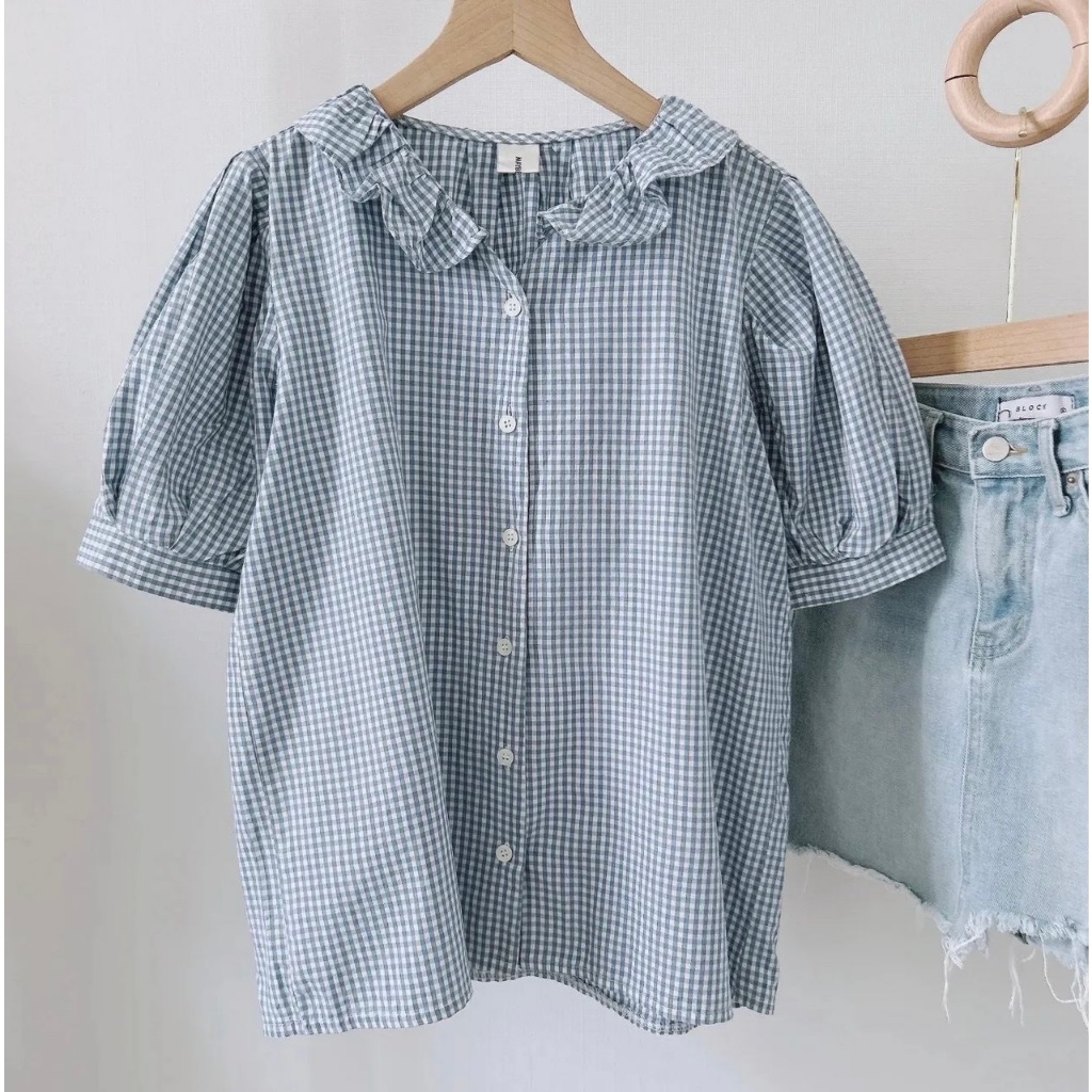 Áo sơ mi kẻ sọc , áo sơ mi DOM.studio tay ngắn chất liệu cotton