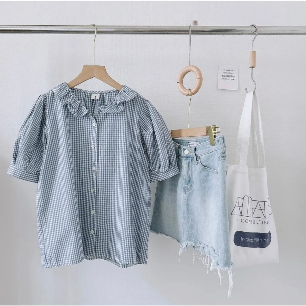 Áo sơ mi kẻ sọc , áo sơ mi DOM.studio tay ngắn chất liệu cotton