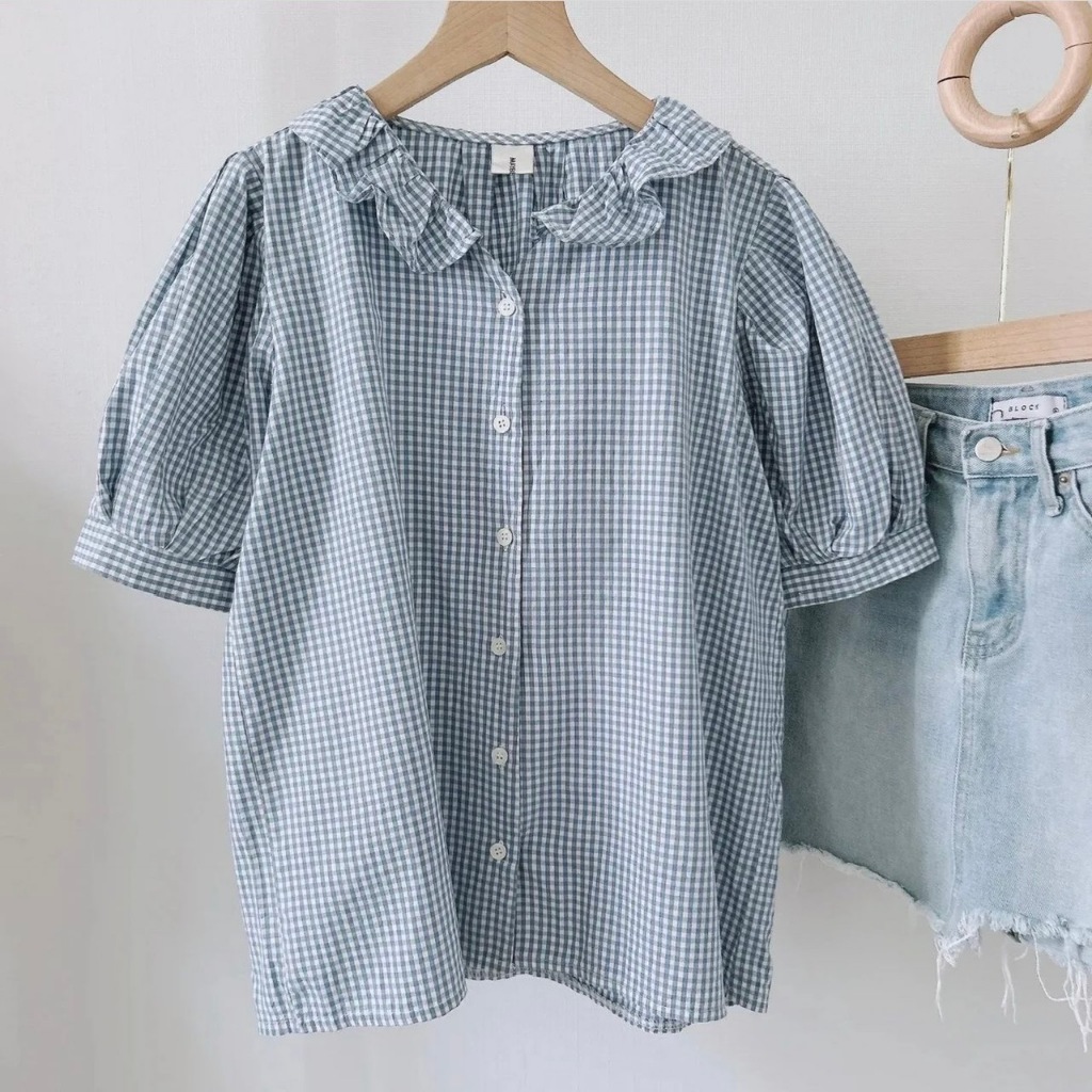 Áo sơ mi kẻ sọc , áo sơ mi DOM.studio tay ngắn chất liệu cotton