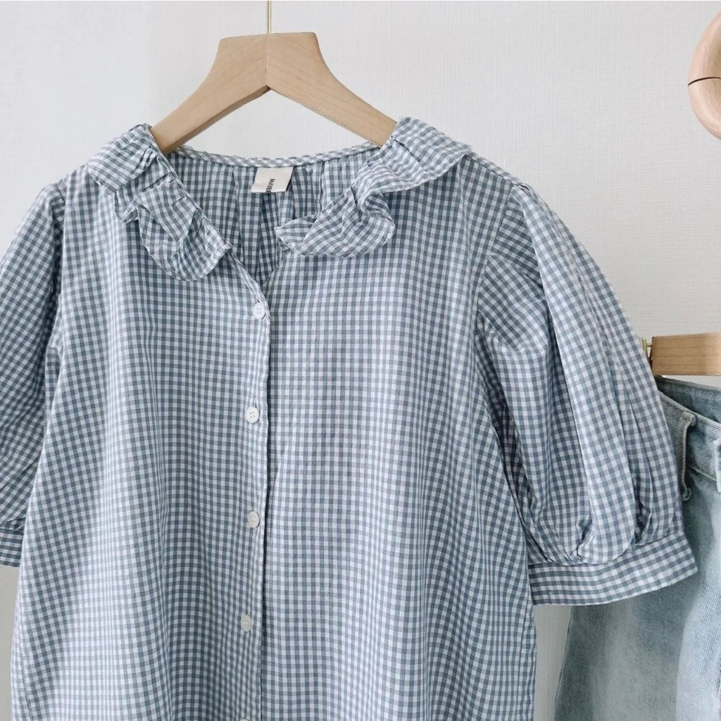 Áo sơ mi kẻ sọc , áo sơ mi DOM.studio tay ngắn chất liệu cotton