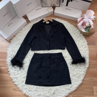 Set vest chân váy tay phối lông 268