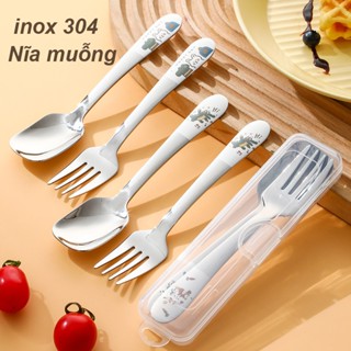 Thìa ăn dặm cho bé ăn cơm cháo, sữa chua, hình ảnh hoạt hình thìa inox 304 hàng cao cấp Có hộp đựng XR FTCJ