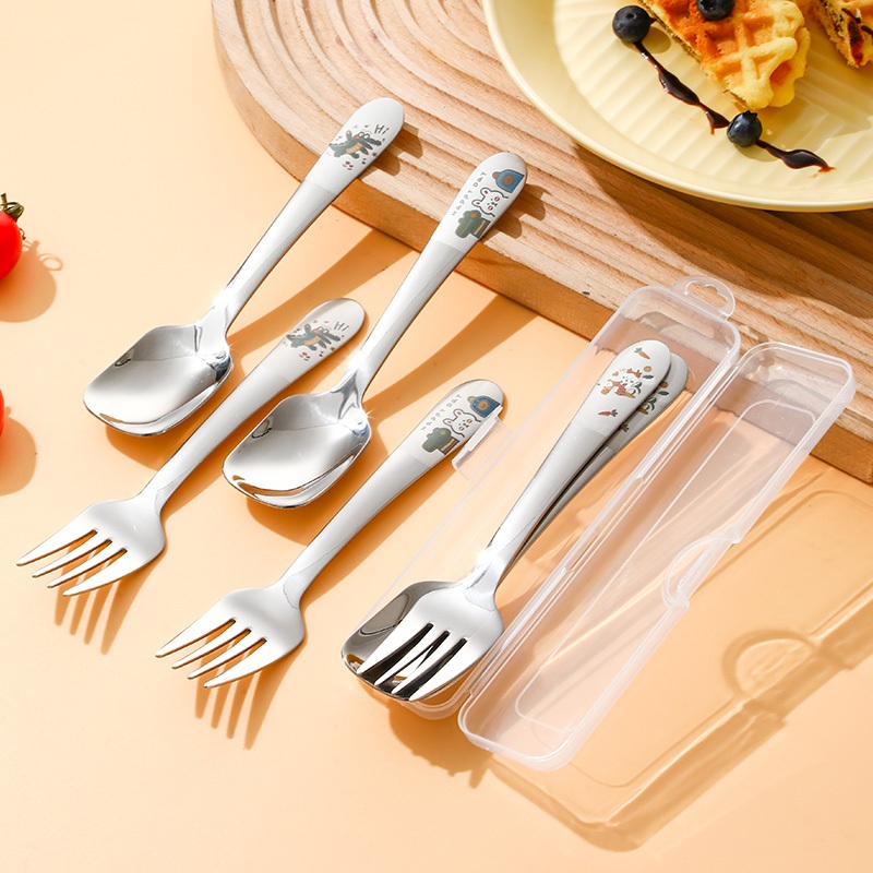 Thìa ăn dặm cho bé ăn cơm cháo, sữa chua, hình ảnh hoạt hình thìa inox 304 hàng cao cấp Có hộp đựng XR FTCJ