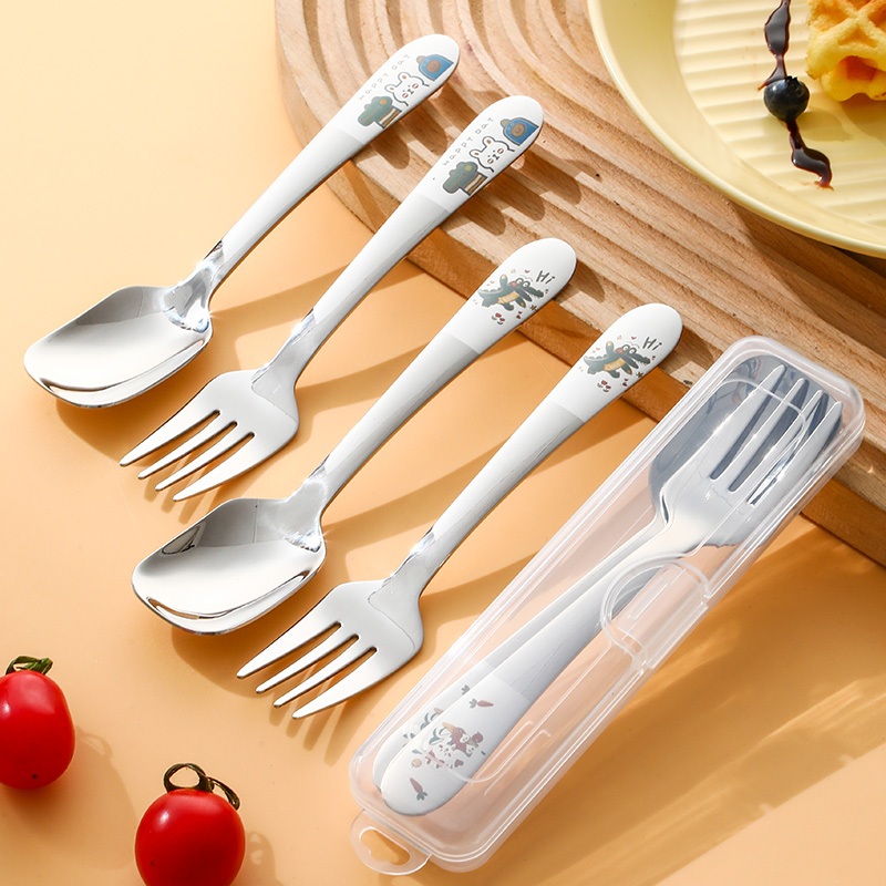 Thìa ăn dặm cho bé ăn cơm cháo, sữa chua, hình ảnh hoạt hình thìa inox 304 hàng cao cấp Có hộp đựng XR FTCJ