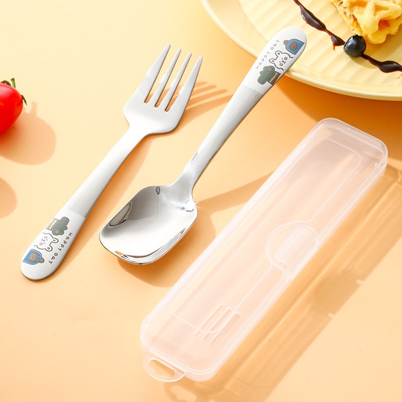 Thìa ăn dặm cho bé ăn cơm cháo, sữa chua, hình ảnh hoạt hình thìa inox 304 hàng cao cấp Có hộp đựng XR FTCJ