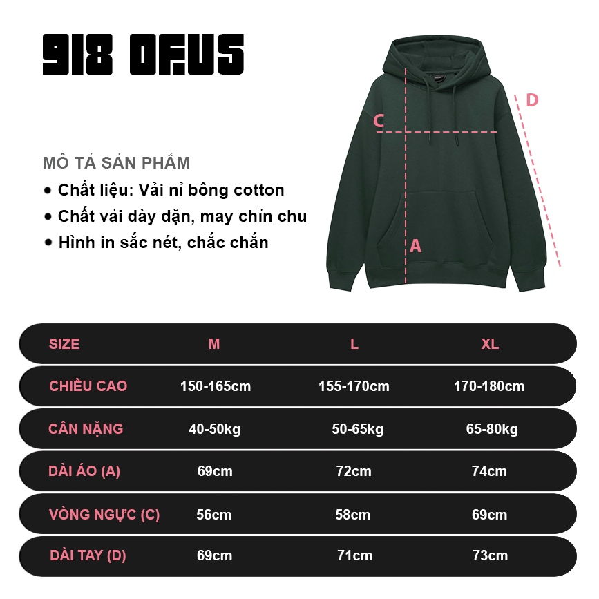 Áo Hoodie trơn nam nữ 918 Ofus unisex basic nỉ bông dày ấm phong cách Hàn Quốc