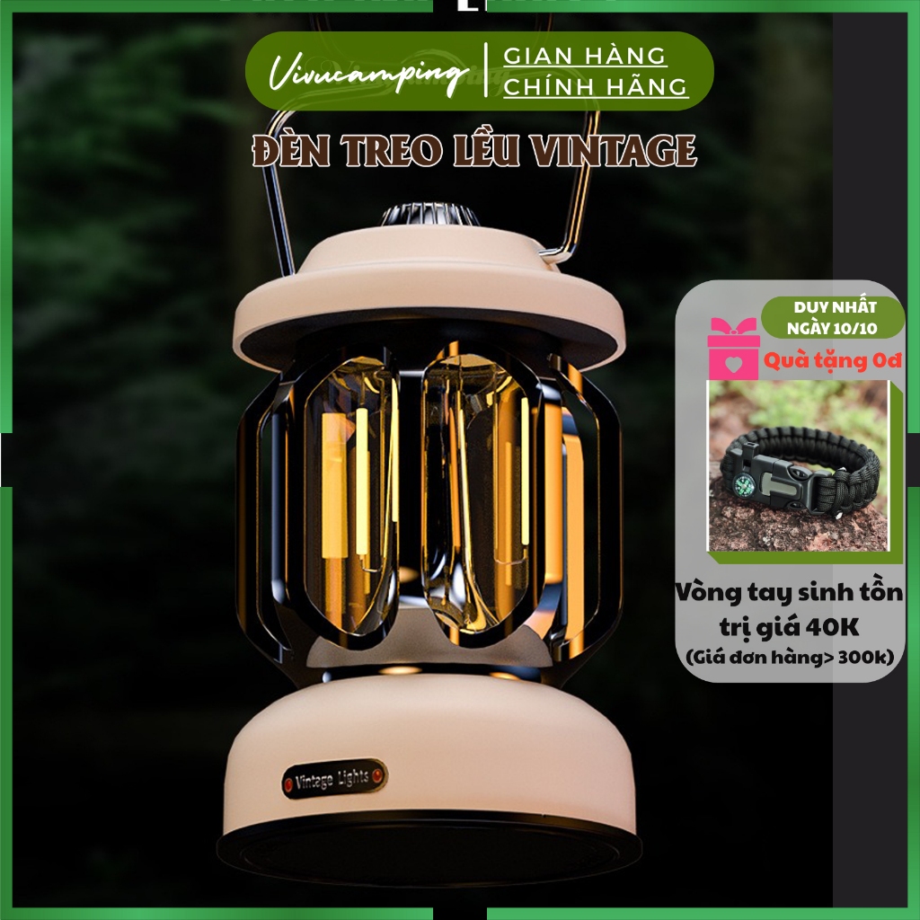 Đèn Camping Dã Ngoại Phong Cách Vintage Có Thể Điều Chỉnh Độ Sáng, Đèn Treo Lều Dung Lượng Pin Lớn Có Thể Sạc Lại