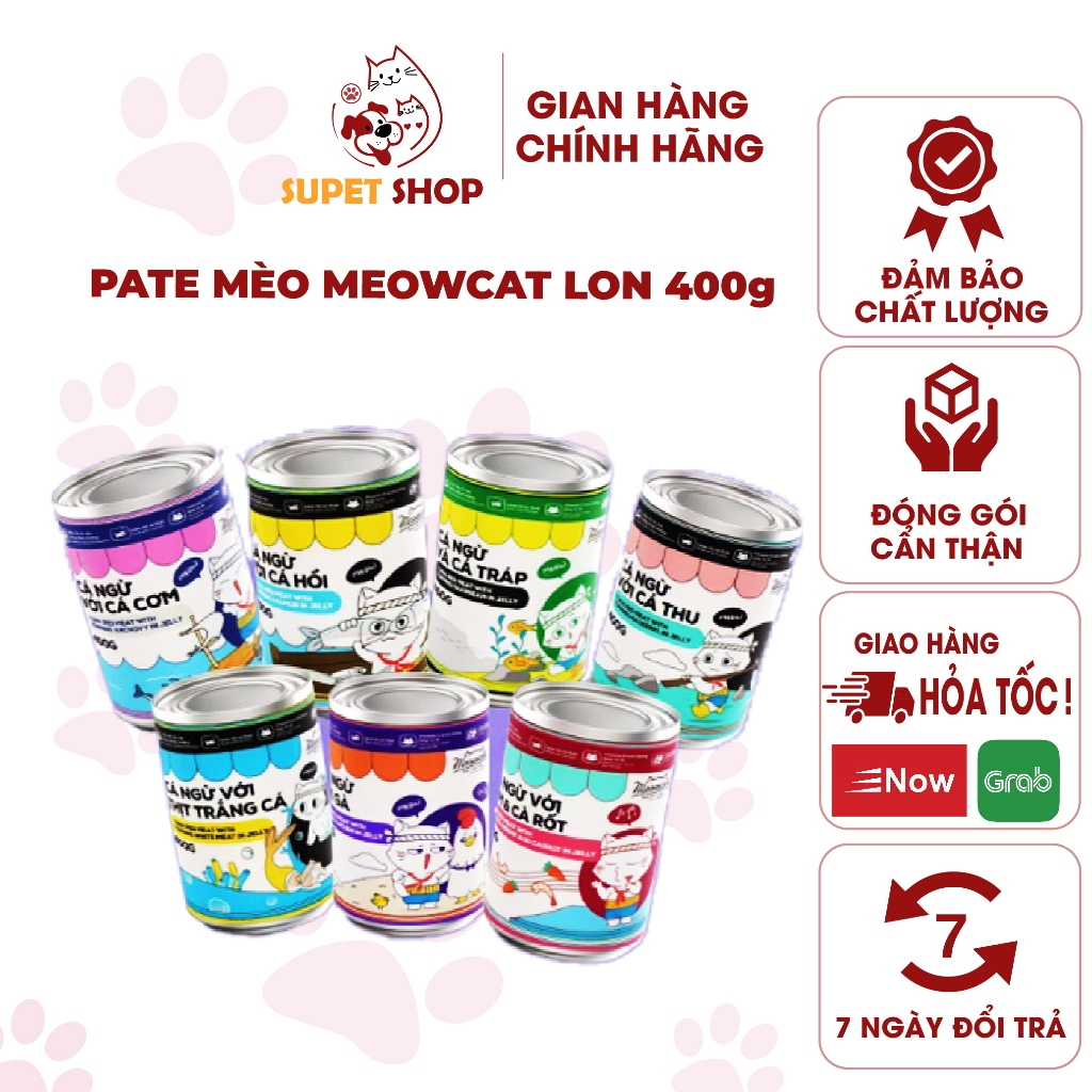 Pate Meowcat Cho Mèo Lon 400g, Cá Ngừ Mix Nhiều Vị
