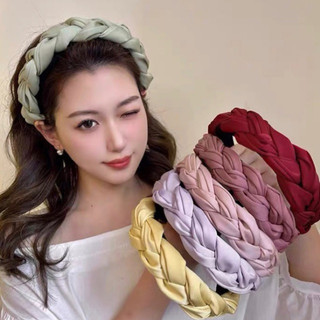 Bờm tóc tết vải lụa satin băng đô thắt bím bản to dịu dàng B1