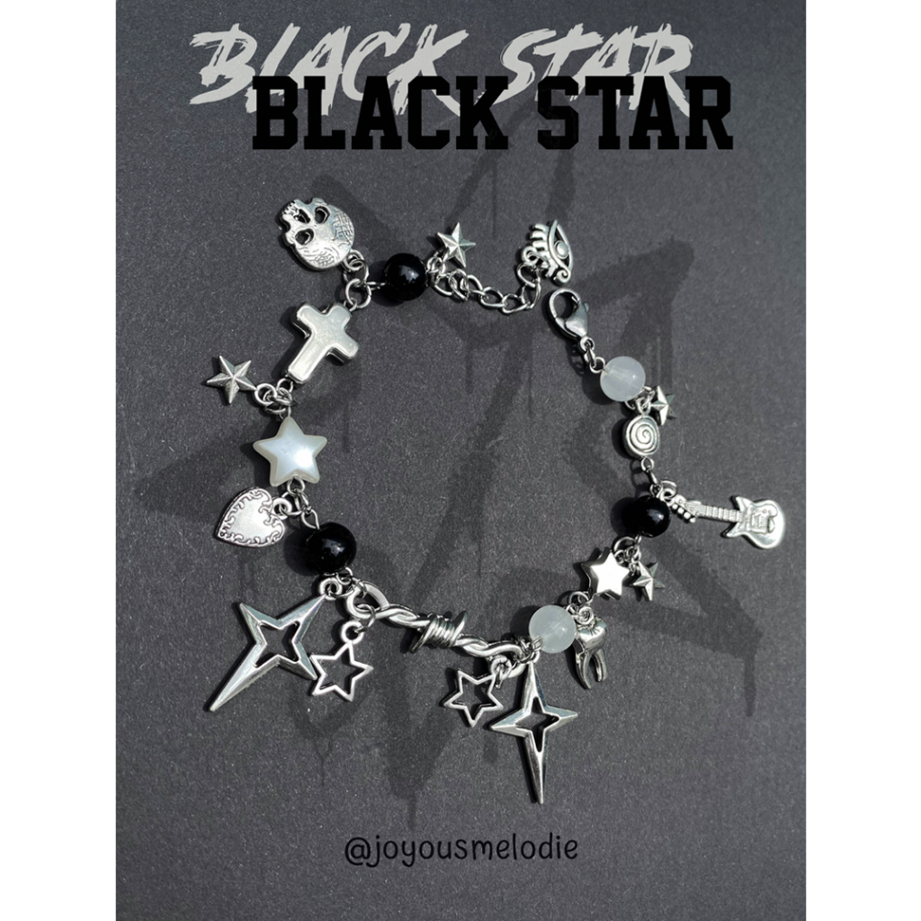 JOMÉ BLACK STAR BRACELET_Vòng tay handmade bằng thép không gỉ phong cách grunge, y2k