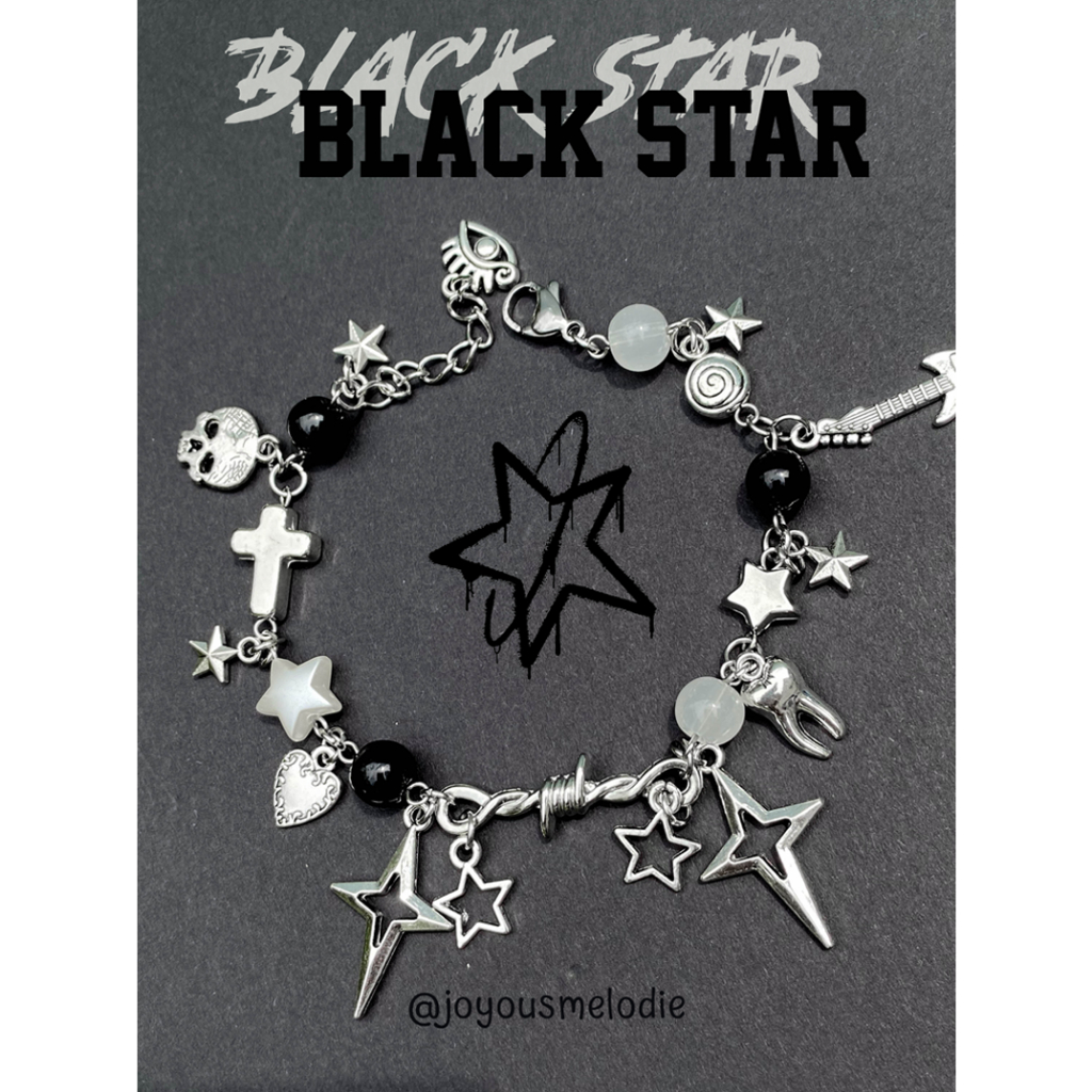 JOMÉ BLACK STAR BRACELET_Vòng tay handmade bằng thép không gỉ phong cách grunge, y2k
