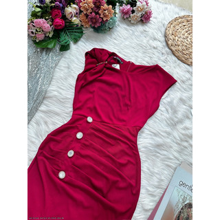 ĐẦM ÔM VAI CHÉO ĐÍNH 4 NÚT EO - DDD2646