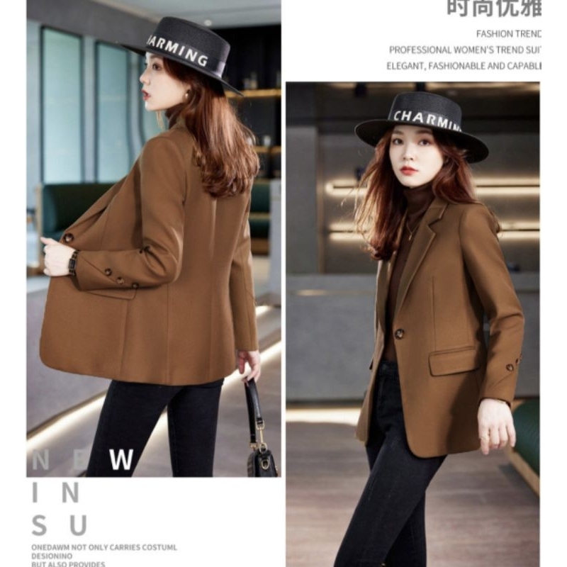 Áo khoác vest thu đông tay 3 nút xéo, hình thật trải sàn