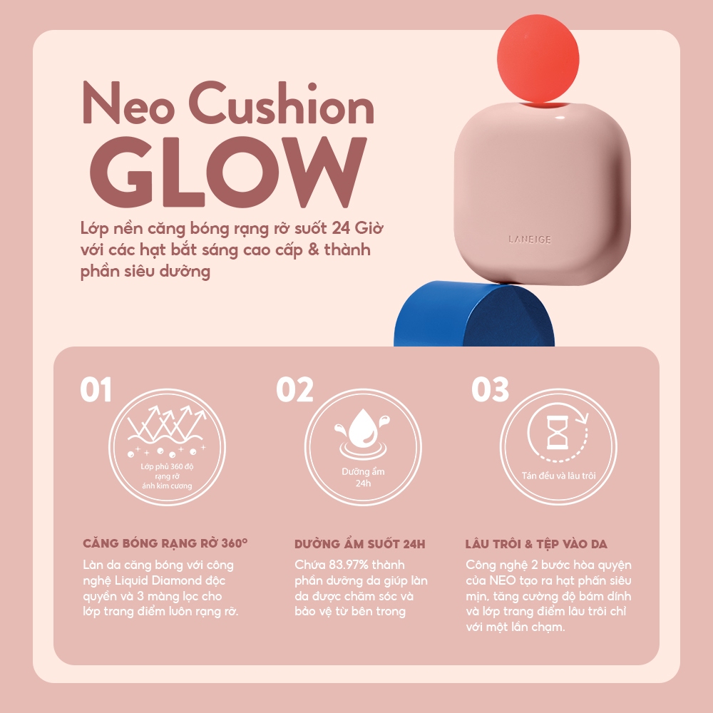 [NHẬP LNG12 - GIẢM 15% ĐƠN TỪ 900K] LANEIGE Phấn Nước Che Khuyết Điểm 50H Neo Cushion Glow 15G Dưỡng Ẩm Gấp 5 + Kèm LõI