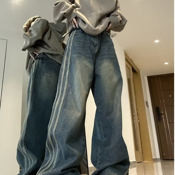 Quần jeans culottes 3 viền sọc nổi bật - Jean ống rộng viền sọc
