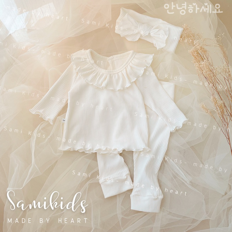 Bộ dài tay cổ bèo cotton gân Hàn cho bé 5-15kg