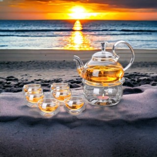 Bộ Ấm Trà Puka Bộ Ấm Pha Trà Thủy Tinh Chịu Nhiệt ĐUN TRỰC TIẾP TRÊN BẾP Kèm 6 Ly Và Đế Nến Thủy Tinh Lãng Mạn BAT21