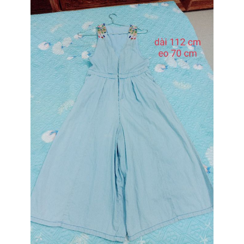 Jumpsuit jean giấy ống rộng size S thêu siêu đẹp