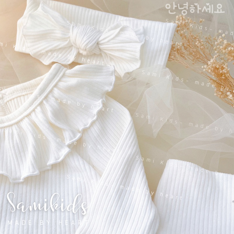 Bộ dài tay cổ bèo cotton gân Hàn cho bé 5-15kg