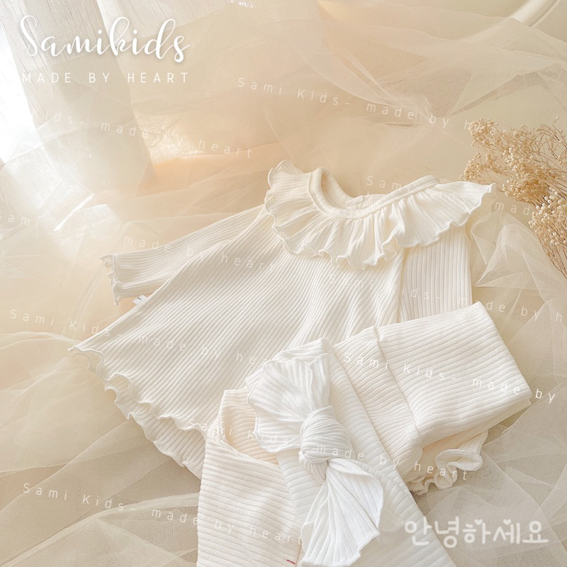 Bộ dài tay cổ bèo cotton gân Hàn cho bé 5-15kg