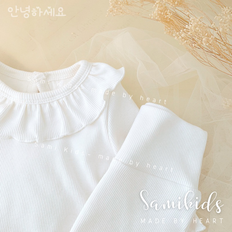 Bộ dài tay cổ bèo cotton gân Hàn cho bé 5-15kg