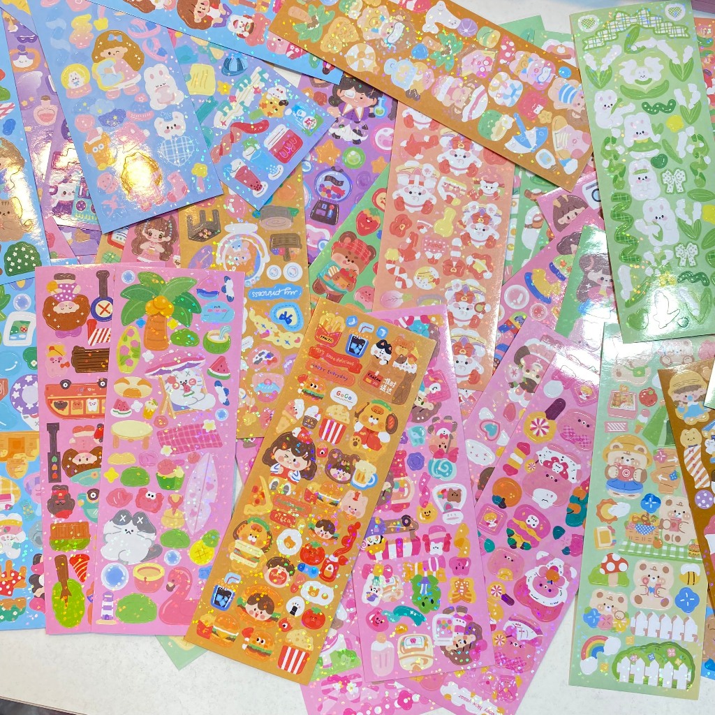 Mua 200 tấm tặng 1 cuộn 500 tem cảm ơn - Set 100 tấm sticker lấp lánh dài 13x4,5cm dùng để trang trí top nhiều mẫu xinh