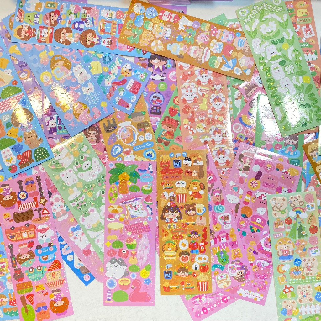 Mua 200 tấm tặng 1 cuộn 500 tem cảm ơn - Set 100 tấm sticker lấp lánh dài 13x4,5cm dùng để trang trí top nhiều mẫu xinh