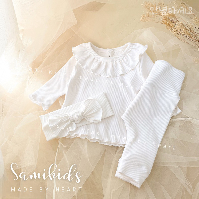 Bộ dài tay cổ bèo cotton gân Hàn cho bé 5-15kg