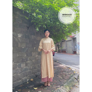 Áo dài gấm Liên Hoa be