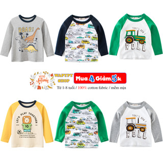 Áo bé trai 27KIDS áo thun dài tay cho bé in hình máy múc chất cotton hàng xuất Âu Mỹ
