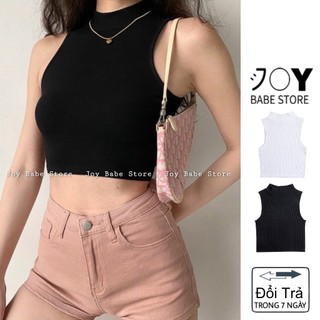 Áo cổ lọ sát nách croptop JOY BABE áo ba lỗ cổ cao tank top thun body đồ đi đà lạt style C CROB 3