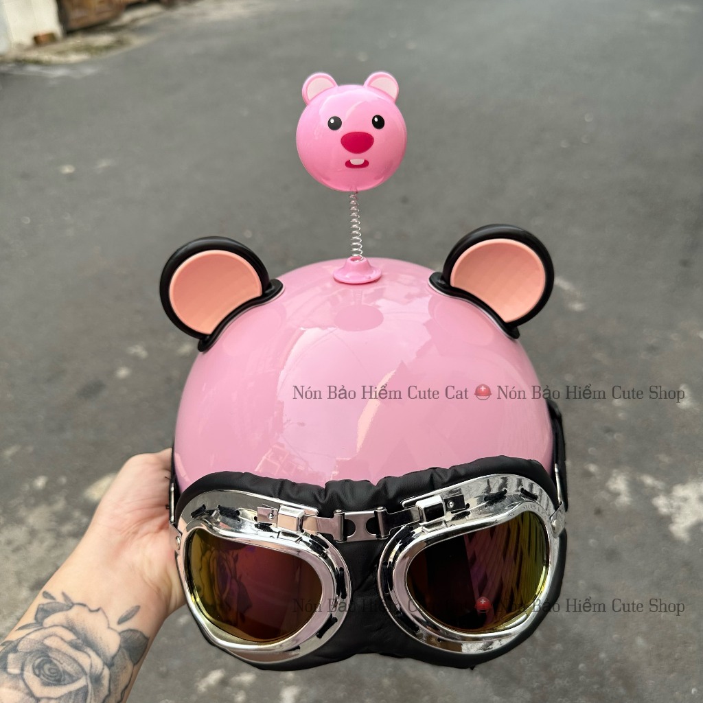 Nón Bảo Hiểm Nửa Đầu Kính Phi Công Kèm Tai 2 Màu Và Hoa Gấu Loopy Dễ Thương NÓN BẢO HIỂM CUTE SHOP