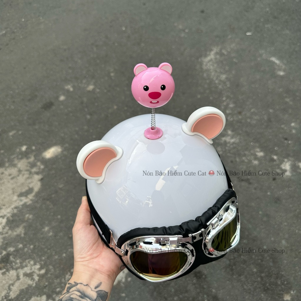 Nón Bảo Hiểm Nửa Đầu Kính Phi Công Kèm Tai 2 Màu Và Hoa Gấu Loopy Dễ Thương NÓN BẢO HIỂM CUTE SHOP