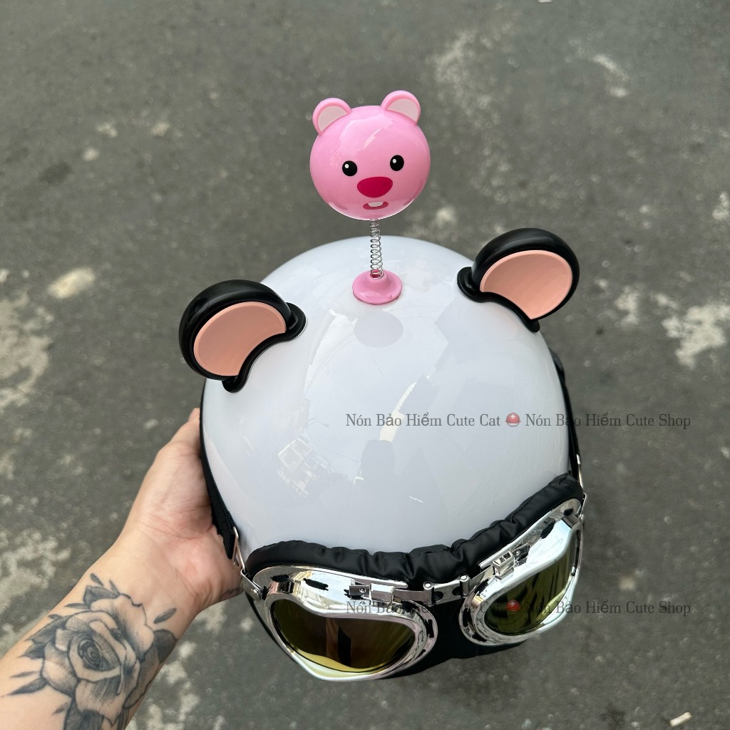 Nón Bảo Hiểm Nửa Đầu Kính Phi Công Kèm Tai 2 Màu Và Hoa Gấu Loopy Dễ Thương NÓN BẢO HIỂM CUTE SHOP