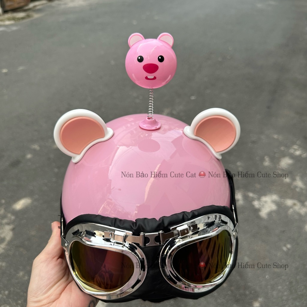 Nón Bảo Hiểm Nửa Đầu Kính Phi Công Kèm Tai 2 Màu Và Hoa Gấu Loopy Dễ Thương NÓN BẢO HIỂM CUTE SHOP