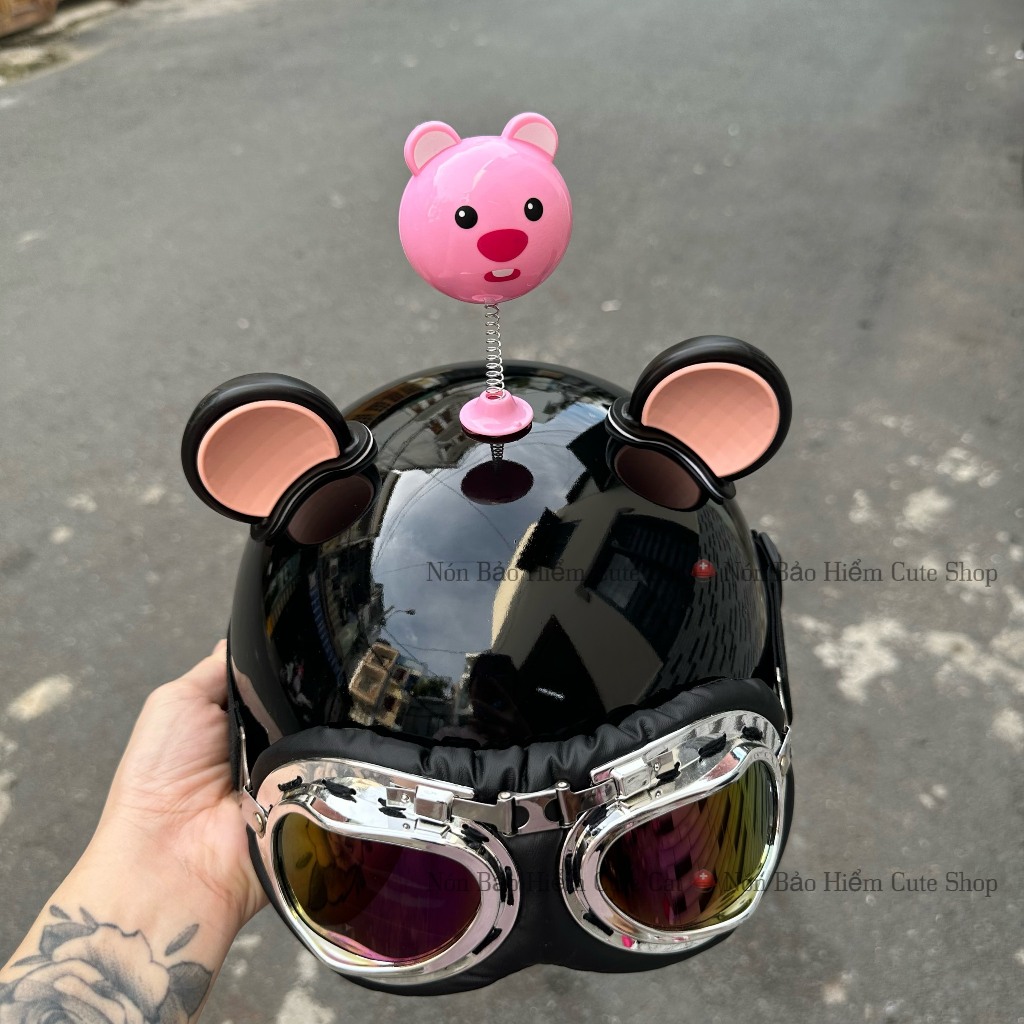 Nón Bảo Hiểm Nửa Đầu Kính Phi Công Kèm Tai 2 Màu Và Hoa Gấu Loopy Dễ Thương NÓN BẢO HIỂM CUTE SHOP