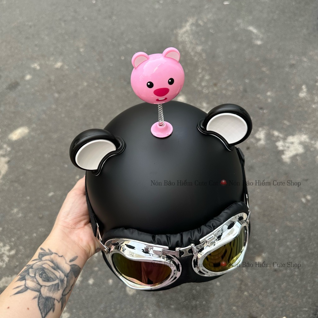 Nón Bảo Hiểm Nửa Đầu Kính Phi Công Kèm Tai 2 Màu Và Hoa Gấu Loopy Dễ Thương NÓN BẢO HIỂM CUTE SHOP