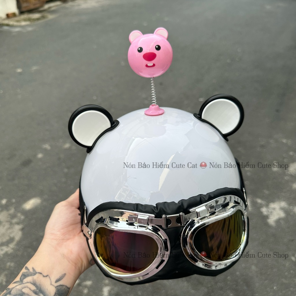 Nón Bảo Hiểm Nửa Đầu Kính Phi Công Kèm Tai 2 Màu Và Hoa Gấu Loopy Dễ Thương NÓN BẢO HIỂM CUTE SHOP