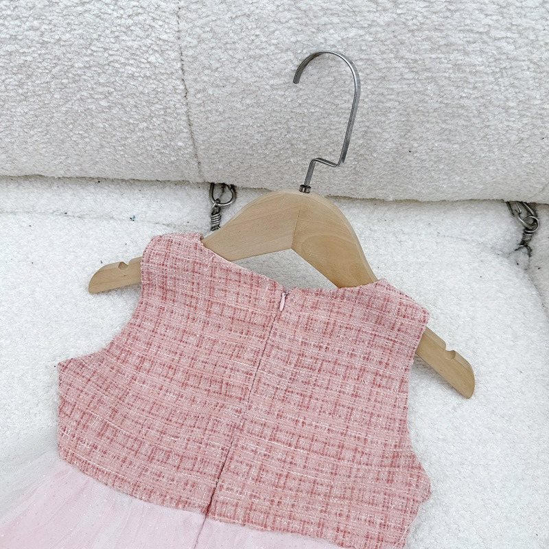 10-30kg set 2ct váy dạ phối voan mix áo khoác dạ hồng, váy dạ cho bé gái