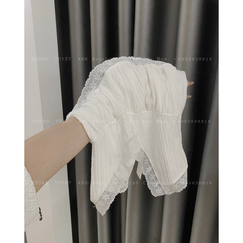 Set áo 2 dây xốp xẻ chân váy nhún phối ren