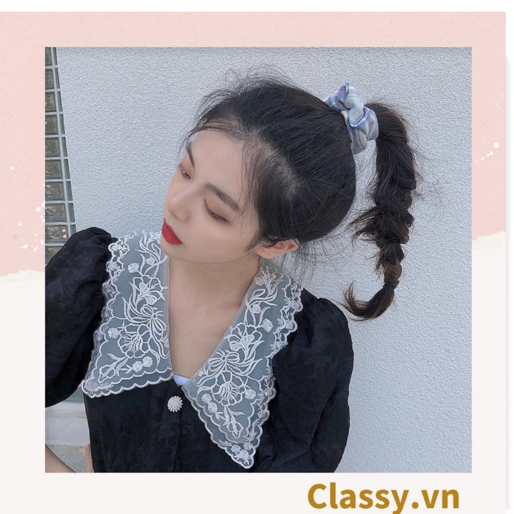 Scrunchies buộc tóc  nhiều họa tiết; tông màu xanh biển nữ Classy tính thanh lịch PK706