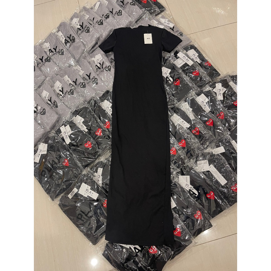 Đầm body H/M thun trơn dáng dài tay ngắn cổ tròn tôn dáng che khuyết điểm sang trọng kín đáo