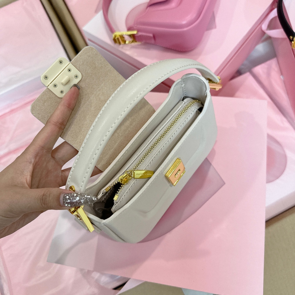 Túi xách nữ túi cn.k hồng phiên bản hộp quà size 20 khoá vuông kèm dây đeo chéo sang chảnh fullbox - lucky9store