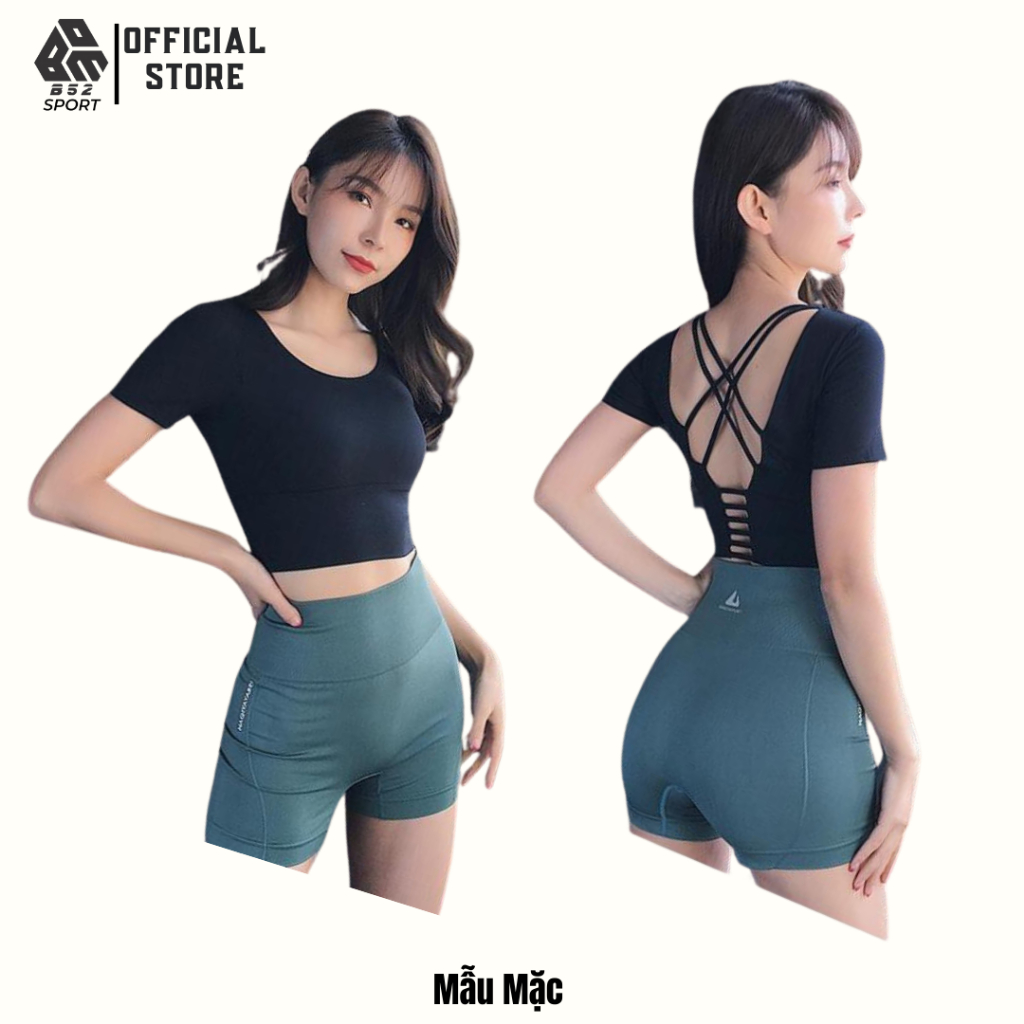 Áo croptop hở lưng tập gym yoga tay ngắn kiểu ôm body có mút
