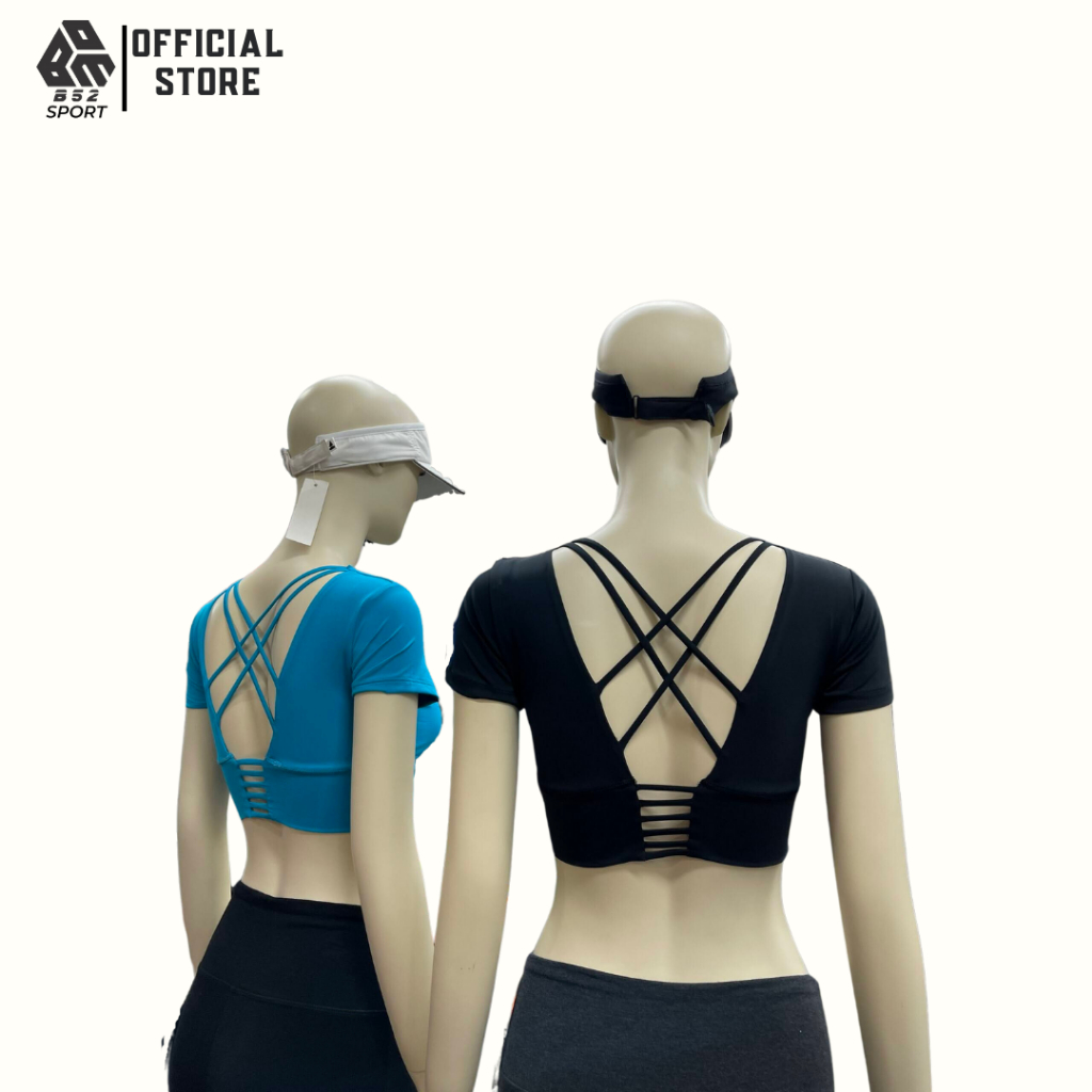 Áo croptop hở lưng tập gym yoga tay ngắn kiểu ôm body có mút