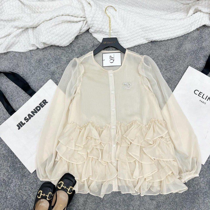 Áo Váy Voan Tơ Mix Bèo Phối Tầng Form Babydoll Size S M - Halinh Shop - Áo Tơ Phối Tầng Bèo Diện Thu Xinh