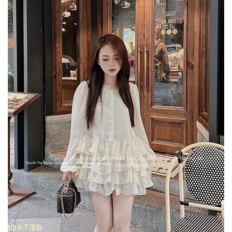 Áo Váy Voan Tơ Mix Bèo Phối Tầng Form Babydoll Size S M - Halinh Shop - Áo Tơ Phối Tầng Bèo Diện Thu Xinh
