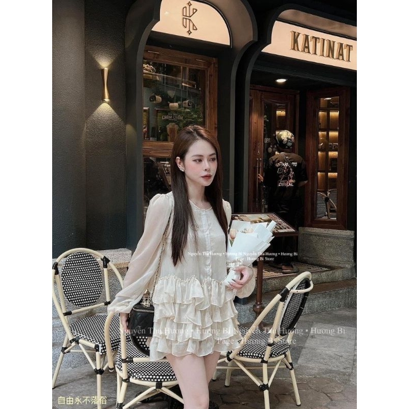 Áo Váy Voan Tơ Mix Bèo Phối Tầng Form Babydoll Size S M - Halinh Shop - Áo Tơ Phối Tầng Bèo Diện Thu Xinh