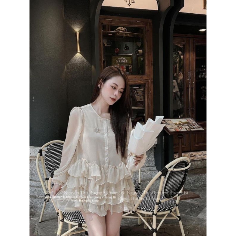 Áo Váy Voan Tơ Mix Bèo Phối Tầng Form Babydoll Size S M - Halinh Shop - Áo Tơ Phối Tầng Bèo Diện Thu Xinh