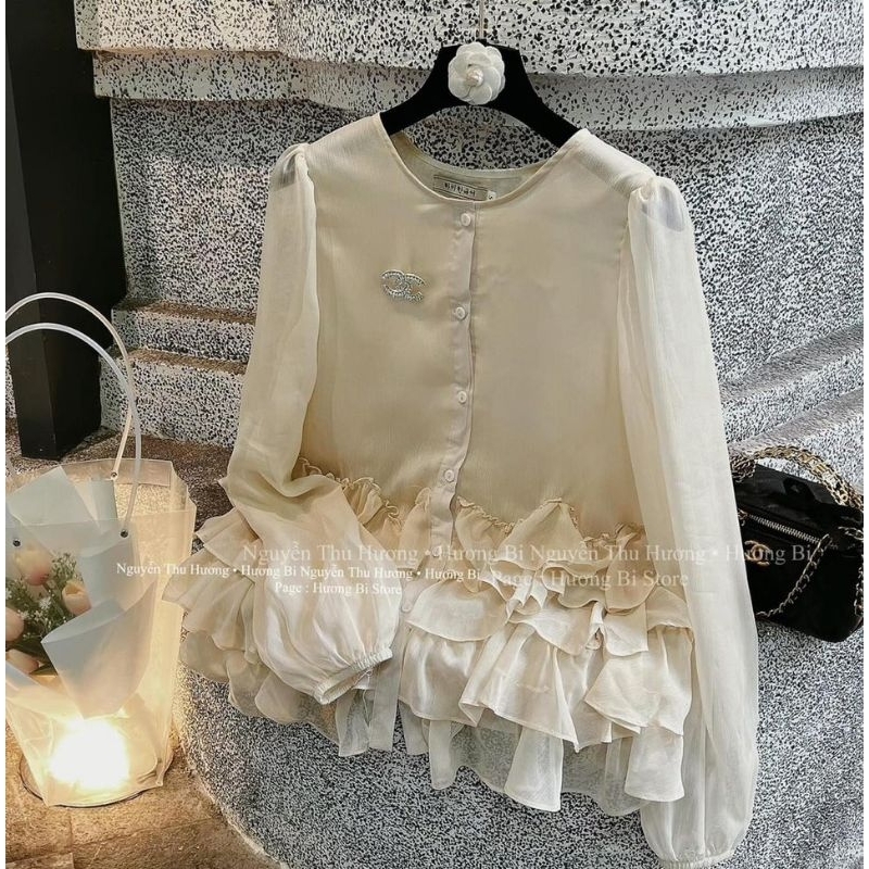 Áo Váy Voan Tơ Mix Bèo Phối Tầng Form Babydoll Size S M - Halinh Shop - Áo Tơ Phối Tầng Bèo Diện Thu Xinh
